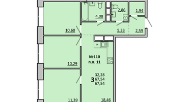 3-к. квартира, 67 м²