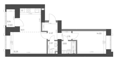 2-к. квартира, 53&nbsp;м²