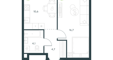 1-к. квартира, 36 м²