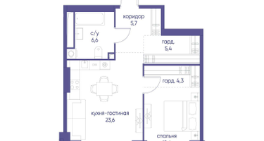 1-к. квартира, 58&nbsp;м²