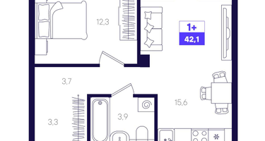 1-к. квартира, 42&nbsp;м²