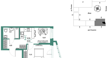 2-к. квартира, 35&nbsp;м²