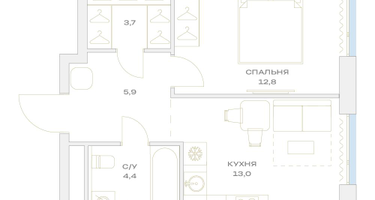 1-к. квартира, 39&nbsp;м²