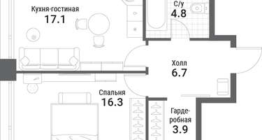 1-к. квартира, 48 м²