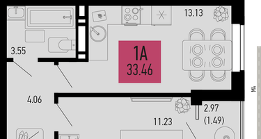 1-к. квартира, 33&nbsp;м²