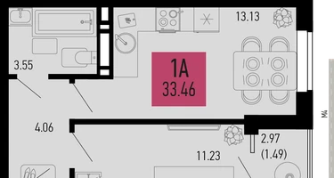 1-к. квартира, 33&nbsp;м²