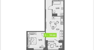 Студия, 39 м²