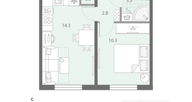 1-к. квартира, 31&nbsp;м²