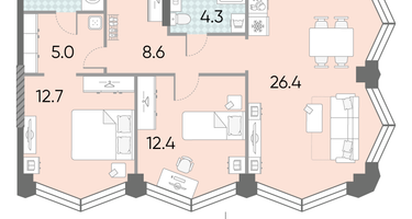 Студия, 74 м²