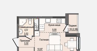 1-к. квартира, 23 м²