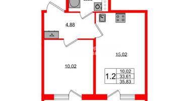 1-к. квартира, 33&nbsp;м²