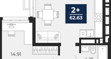 2-к. квартира, 62&nbsp;м²