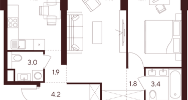2-к. квартира, 52&nbsp;м²