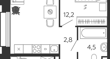 1-комнатная квартира, 48&nbsp;м²