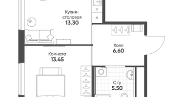 1-к. квартира, 38 м²