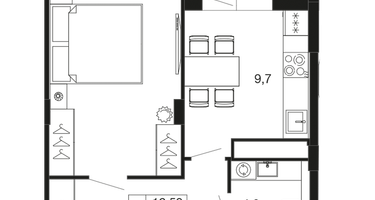1-к. квартира, 40 м²