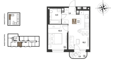1-к. квартира, 36 м²