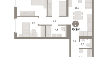 3-к. квартира, 70 м²