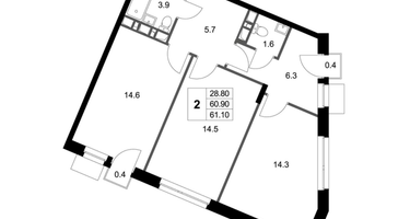 2-к. квартира, 61&nbsp;м²