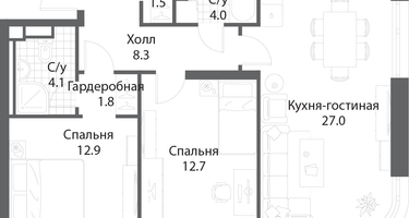 2-к. квартира, 71 м²