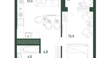 1-к. квартира, 40 м²