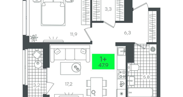 1-к. квартира, 47 м²