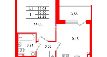 1-к. квартира, 30 м²