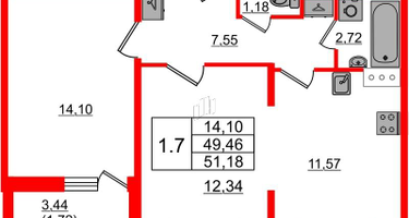 2-к. квартира, 49&nbsp;м²