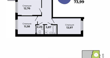 3-к. квартира, 73 м²