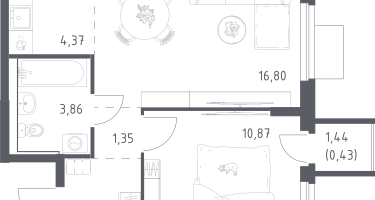Студия, 41&nbsp;м²
