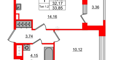 1-к. квартира, 32&nbsp;м²
