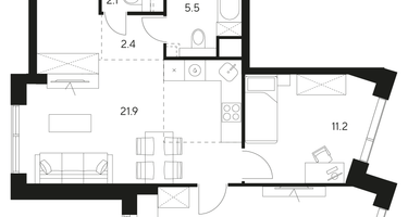 Студия, 70 м²