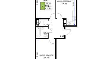 2-к. квартира, 62&nbsp;м²