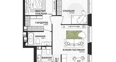 2-к. квартира, 74&nbsp;м²