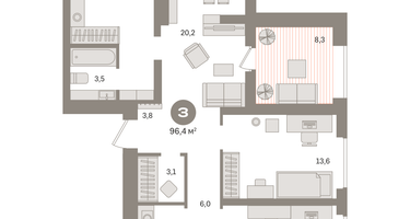 3-к. квартира, 99&nbsp;м²