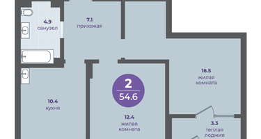 2-к. квартира, 51&nbsp;м²