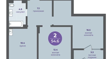 2-к. квартира, 51 м²