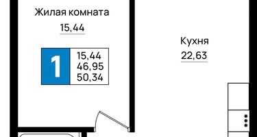 1-к. квартира, 50&nbsp;м²