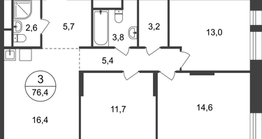 3-к. квартира, 76&nbsp;м²