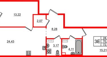 2-к. квартира, 72&nbsp;м²