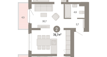 2-к. квартира, 78&nbsp;м²