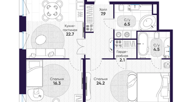 2-к. квартира, 84&nbsp;м²