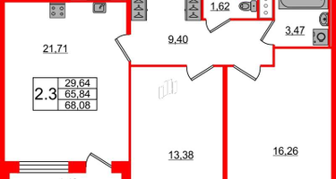 2-к. квартира, 64&nbsp;м²