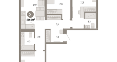 3-к. квартира, 89 м²