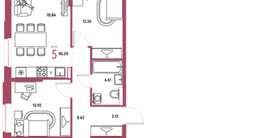 5-к. квартира, 90&nbsp;м²