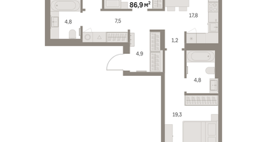 3-к. квартира, 86&nbsp;м²