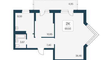 2-к. квартира, 69&nbsp;м²