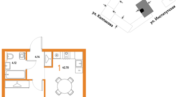 1-к. квартира, 42&nbsp;м²
