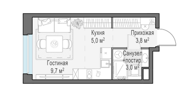 Студия, 21&nbsp;м²