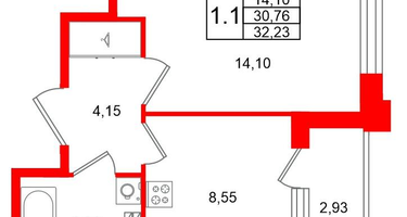 1-к. квартира, 30&nbsp;м²